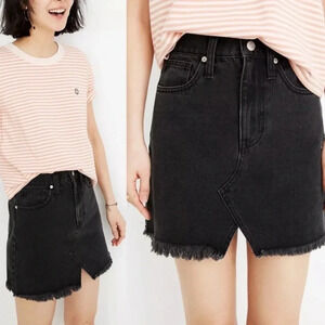 Madewell Rigid Denim A-Line Mini Skirt Raw Hem in Lunar Wash Cutout Size 26